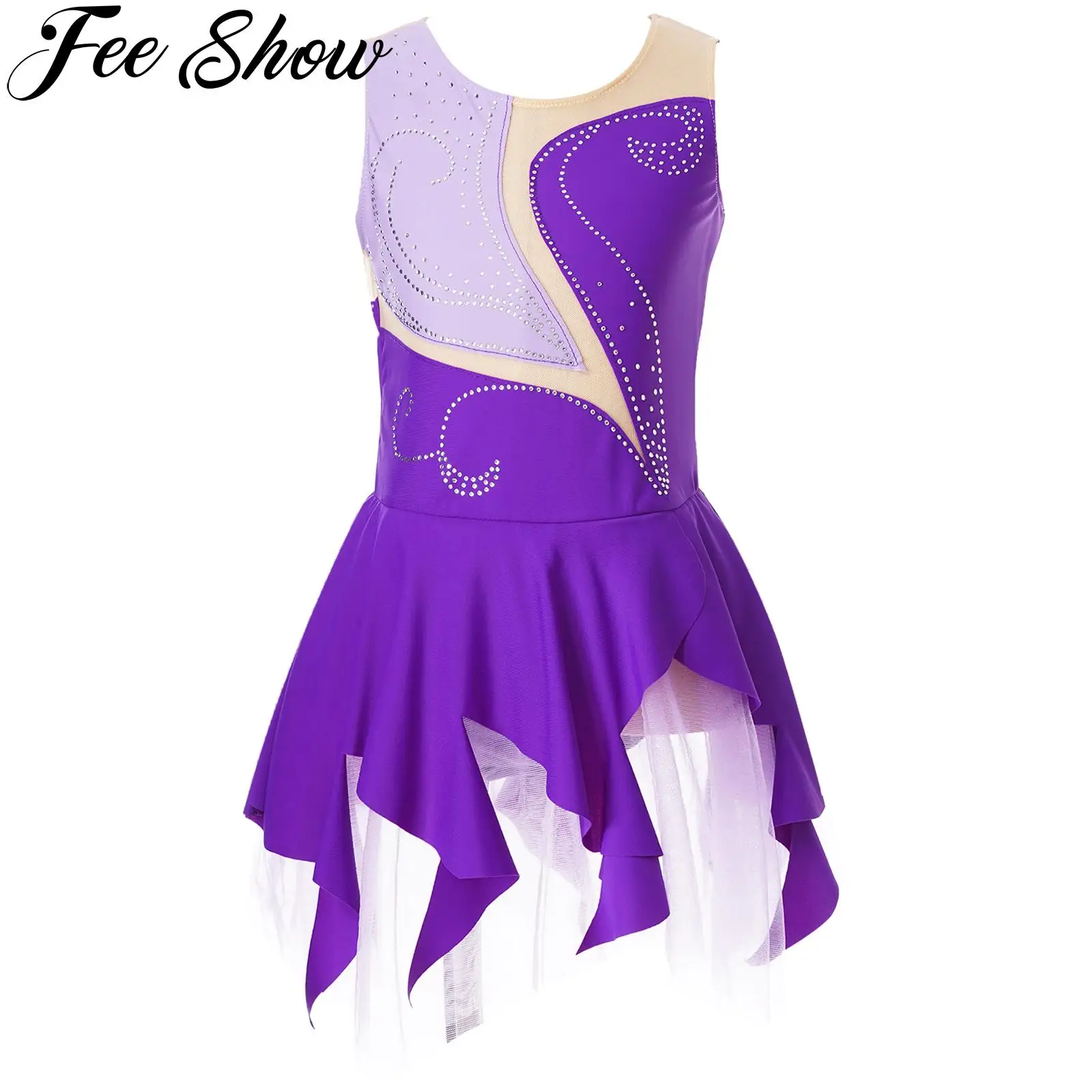 

Kids Girls Ballet Dance Dress Glitter Rhinestone Hollow Back Gymnastics Leotard Figure Skating Lyrical Dance Costume Dancewear