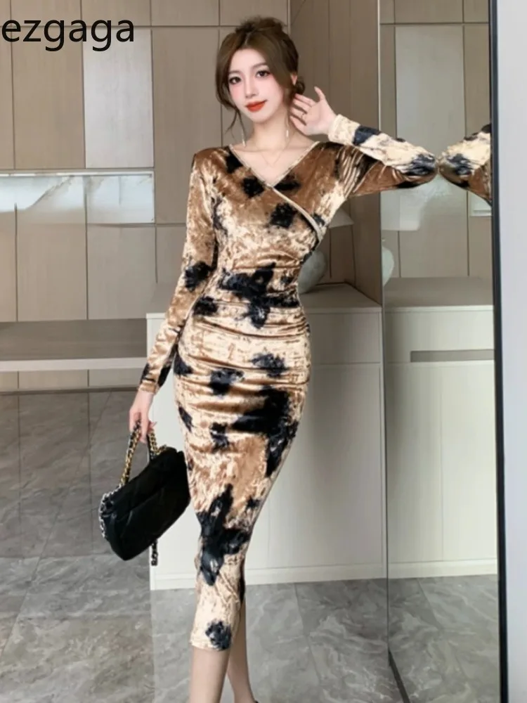 Ezgaga винтажные сексуальные платья женские с v-образным вырезом и цветочным
