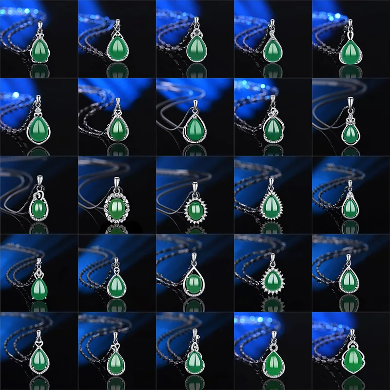 

Jade Chalcedony Agate Necklace Women's Versatile Fashion Droplet Pendant s925 Sterling Silver Inlaid Jade Jewelry