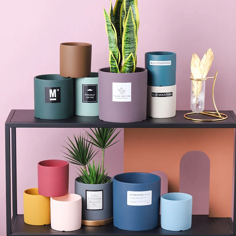 

11*11cm North home light luxury Nordic cylinder flowerpot indoor green plant flowerpot green rose cactus pot with gold tray