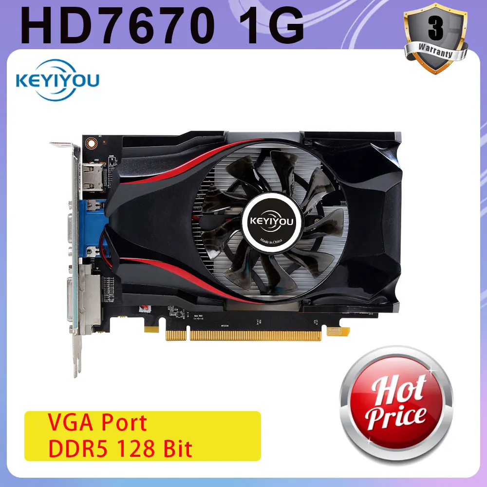 Видеокарта KEYIYOU HD7670 128Bit 1GB GDDR5 VGA DVI-I PCI-E Pci Express 2 0 X16 видеокарта для - Цена: 6507.49
