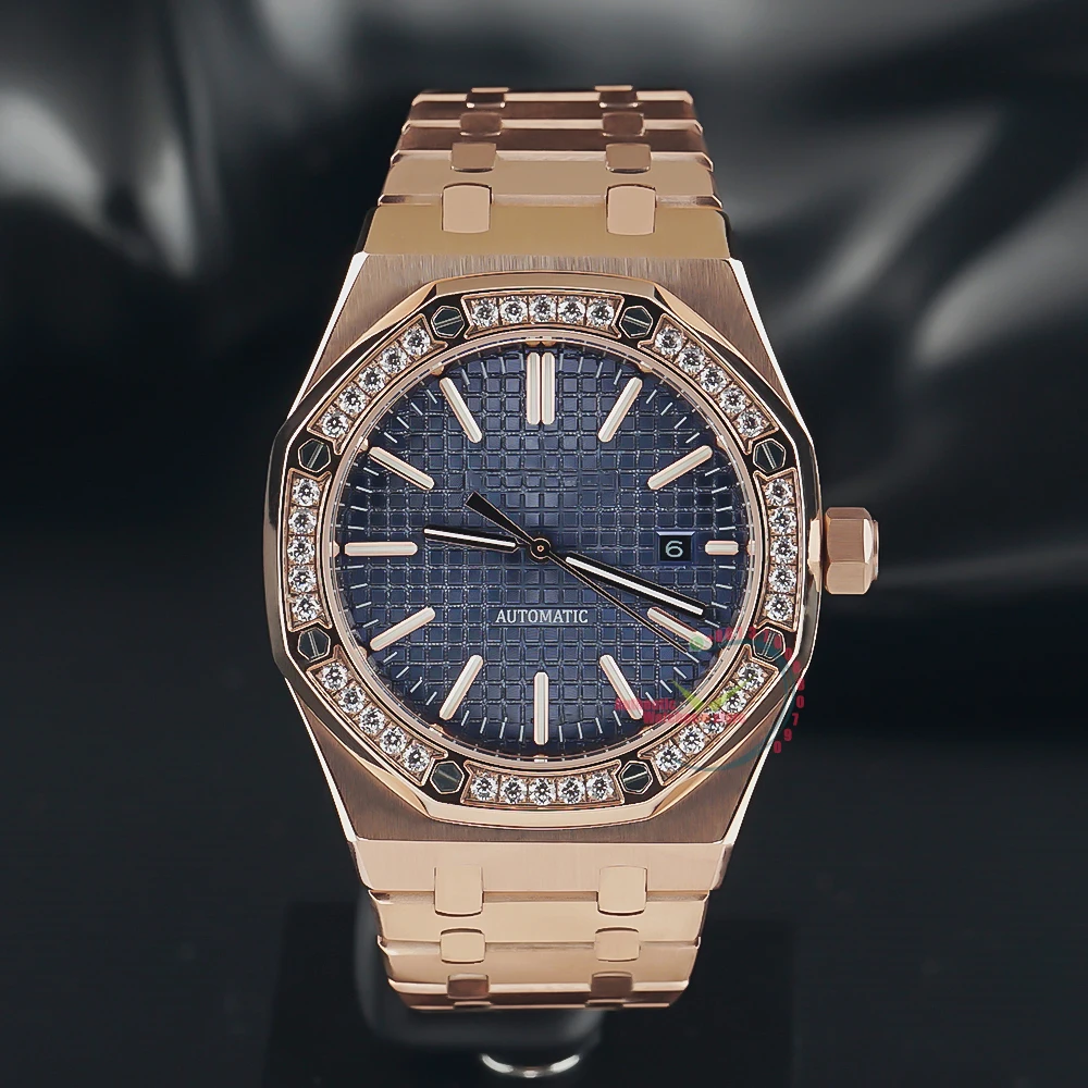 

Женские Водонепроницаемые часы с синим циферблатом, Роскошные автоматические часы с розовым и золотым циферблатом, размер 37 мм, 2023