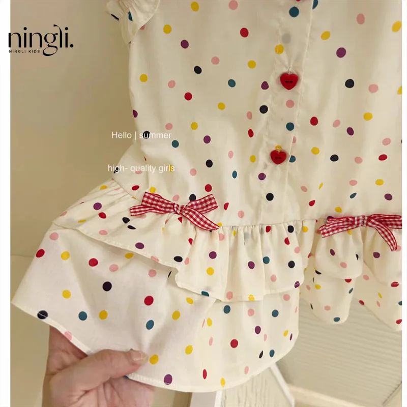 Летняя новая красочная юбка в горошек для девочек из Южной Кореи Модное детское