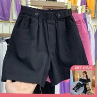 summer shorts women casual button solid color high waist shorts women clothing thin and loose wide leg pants