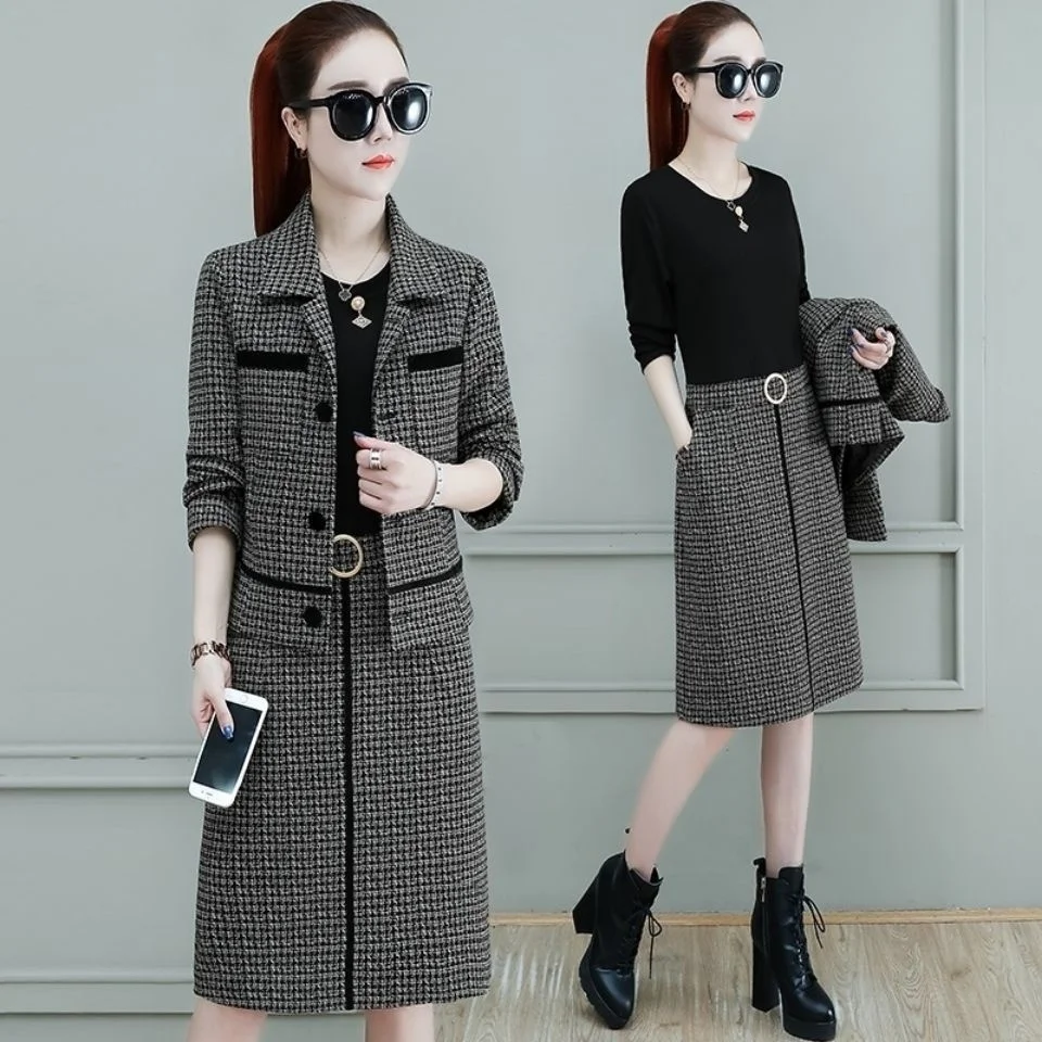 

Thousand Bird Lattice Suit 2022 New Spring Dress Age Reducing Thin Suit Skirt Sets Cute Outfits For Women Cardigan Korean