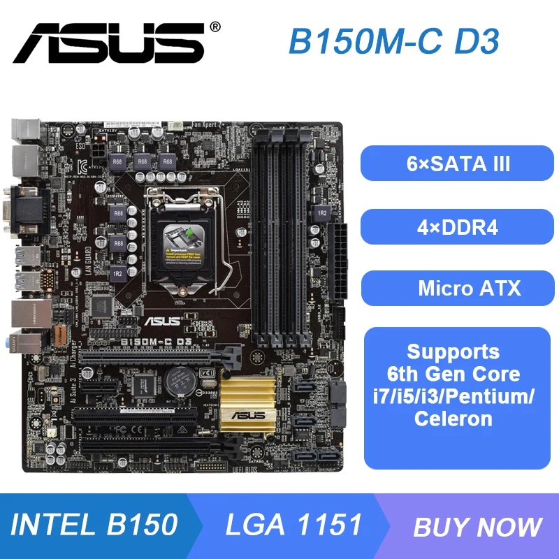 

Motherboard 1151 ASUS B150M-C D3 Motherboard 1151DDR3 32GB RAM Intel B150 VGA PCI-E 3.0 Micro ATX Support Core i7-6700K i5-6600