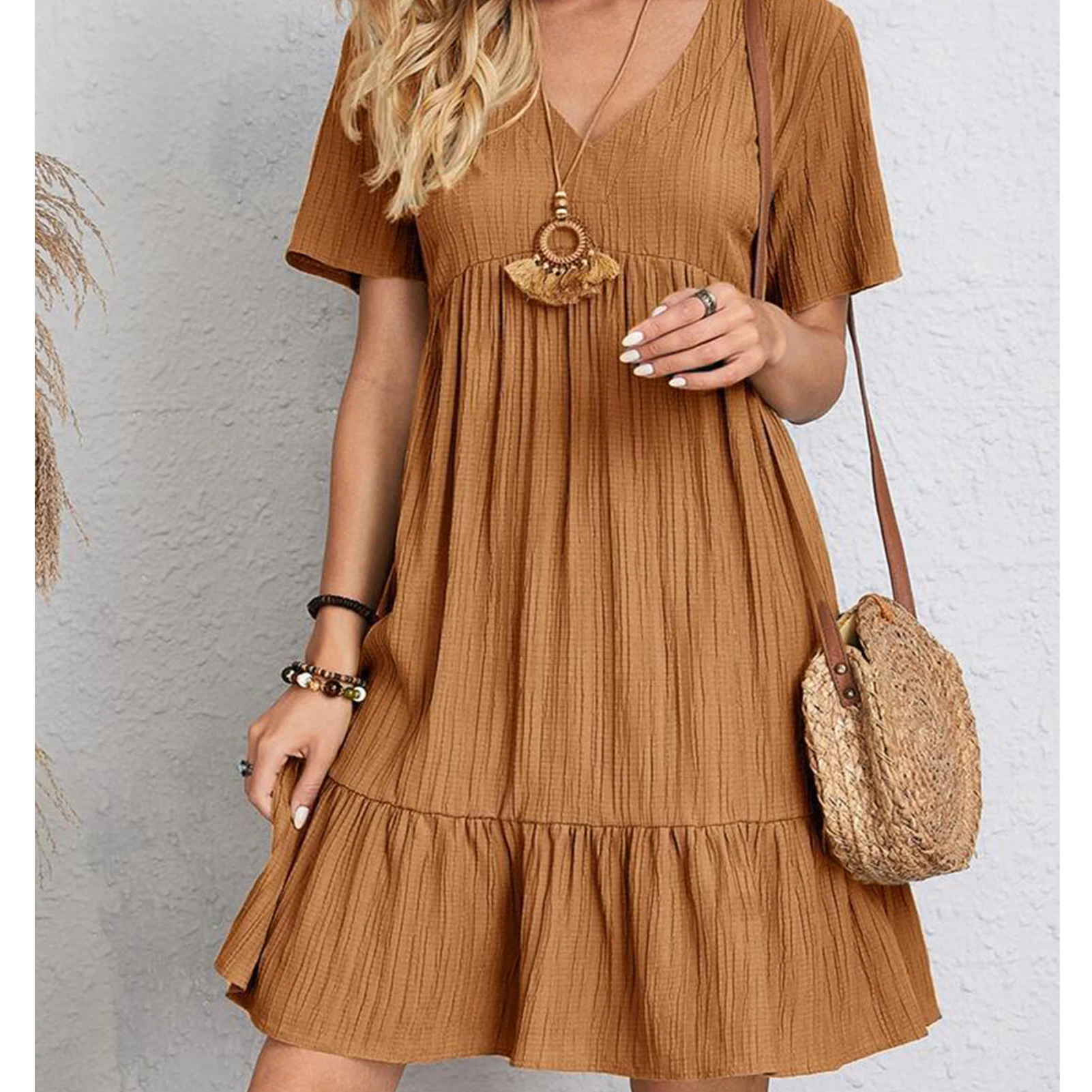 

Women High Waist V-Neck Beach Dresses Woman Fashion Plus Size V-Collar Dress Gift for Mother Woman Lover d88