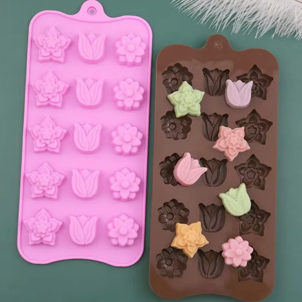 

3D Tulip Flower Silicone Fondant Mold Cake Decorating Chocolate Mould DIY 15 Even 3 Groups Ice Lattice Molds Cake Baking Tools
