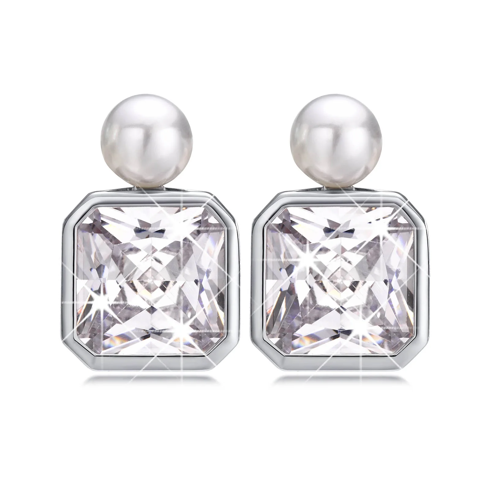 

Square Cubic Zircona Earring With Pearls, Elegant CZ Drop Earring, Wedding Gift