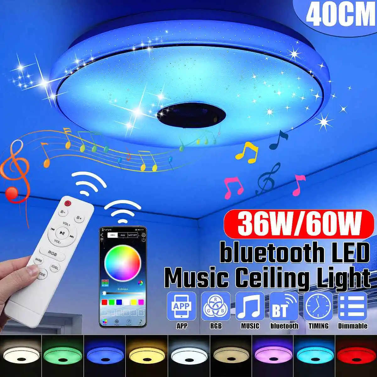 

Современный светодиодный RGB потолочный светильник, лампа для дома с дистанционным управлением через приложение, музыкальный светильник с ...