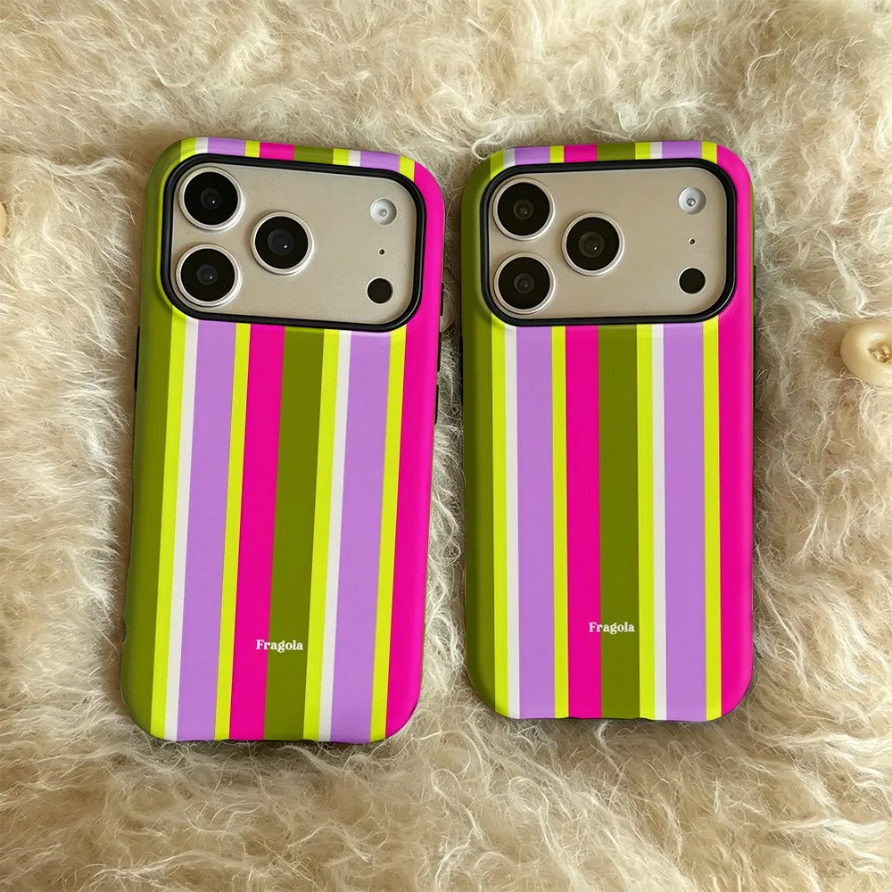 Фото Неоновый чехол для телефона с вертикальными полосами для iPhone 18 17 17e 16e 16 15 14 13 12 11 X XS XR XSMAX 7 8 Air Pro Max Plus, двухслойный №2
