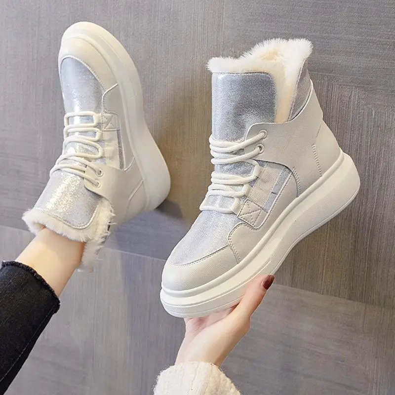 Winter 2023 Ladies Snow Boots Chunky Ankle White Flat Boot Female Shoes Booties Footwear Shoe Low Warm Designer Luxury Elegant