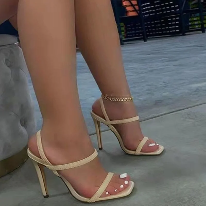 

2022 Women Sandals Pumps Summer Fashion Open Toe High Heels Shoes Females Narrow Band Stiletto Heels Sandalas Party Ladies Shoes