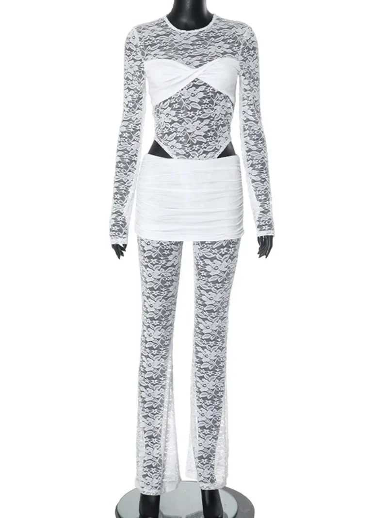 Элегантные женские кружевные брюки комплект из двух предметов сексуальное боди