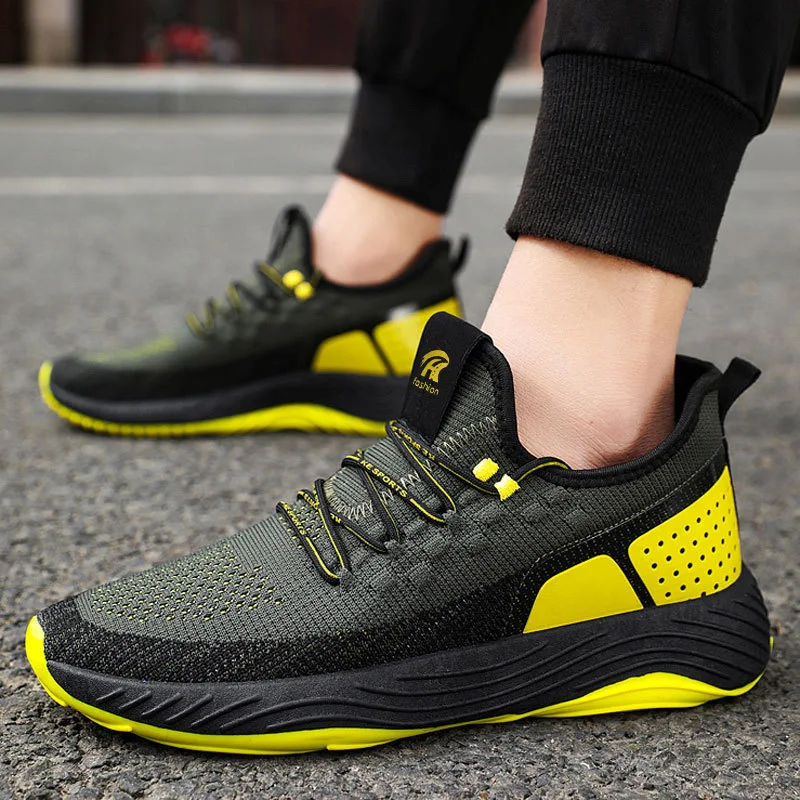 

Men Casual Shoes Breathable Fly Weave Lightweight Lace-up Jogging Sneakers Black Men Sports Non-slip Flat Shoes tenis masculino