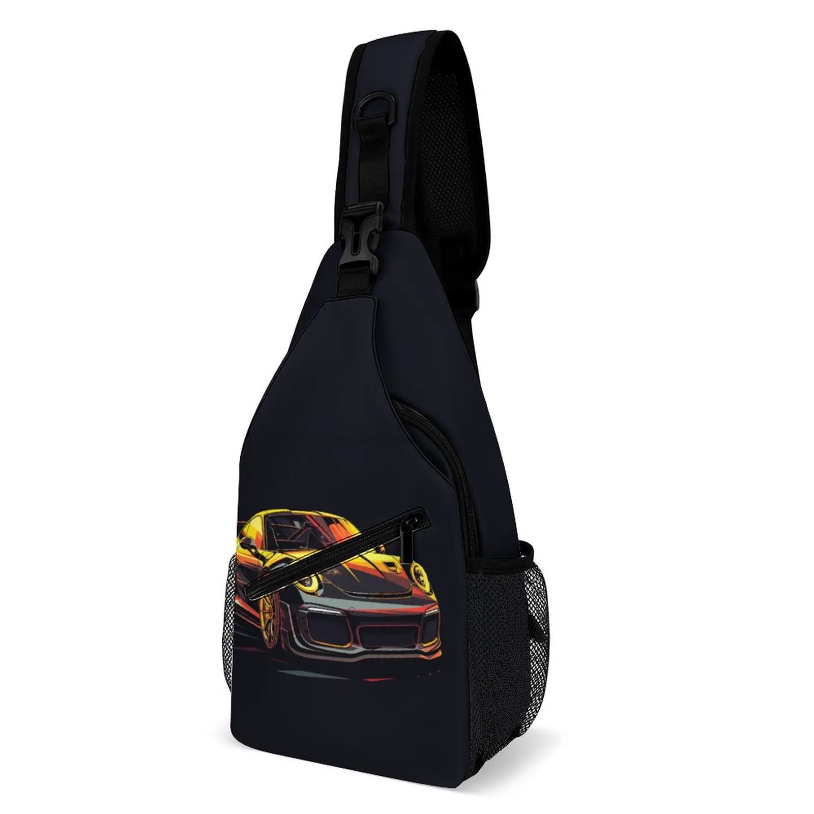 

Classic Sports Car Chest Bags Men Vibrant Tones Vintage Print Shoulder Bag Leisure School Small Bag Sports Outdoor Sling Bags