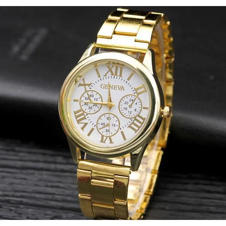 Женевские римские часы с тремя глазами мужские и женские со стальным ремешком