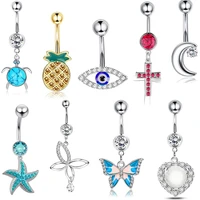 new 1pcs 316l stainless steel navel ring butterfly pineapple navel ring fashion multiple puncture jewelry for men and women