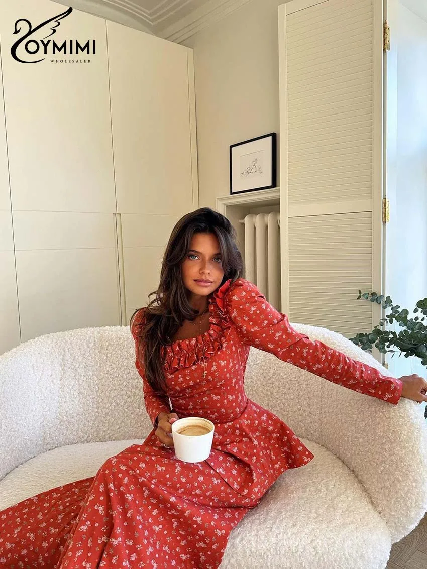 Oymimi Элегантный комплект из двух предметов с красным принтом для женщин модные