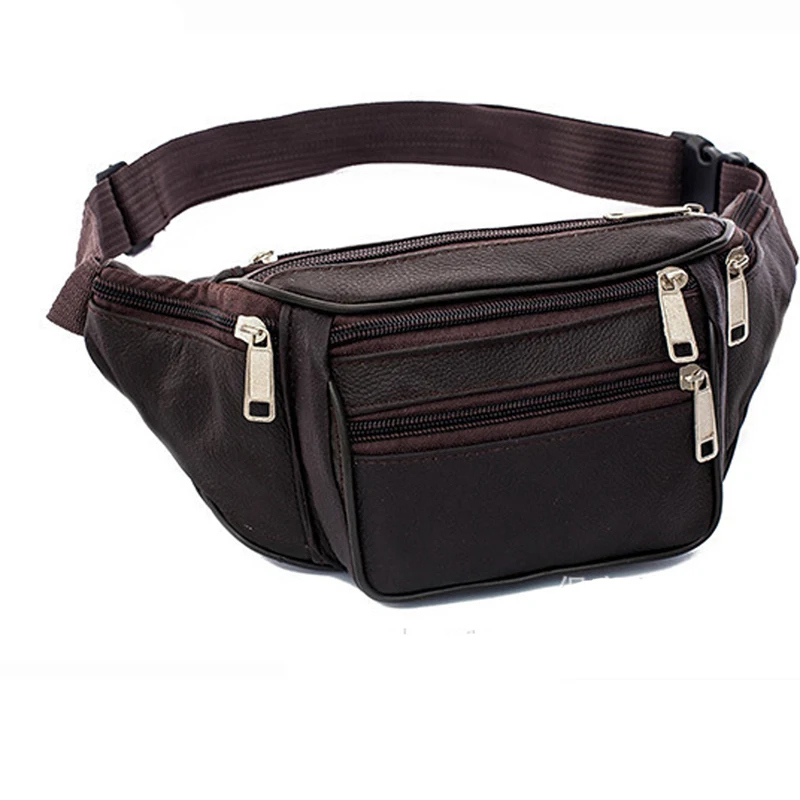 

Portable Mens Leather Waist Bag Multi-Pockets Storage Fanny Pack Bag