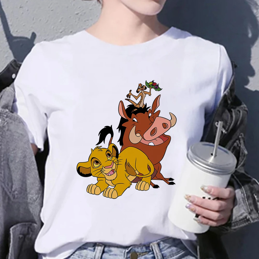 

High Quality Short Sleeve Hot Selling Lady Top Four Seasons The Lion King Series Print Harajuku Style Disney White Women T Shirt