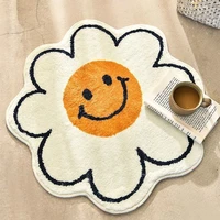 Sunflower Shape Round Carpet Cartoon Bedside Rug Non-Slip Kids Bedroom Table Floor Mats Children Soft Doormats Home Decor