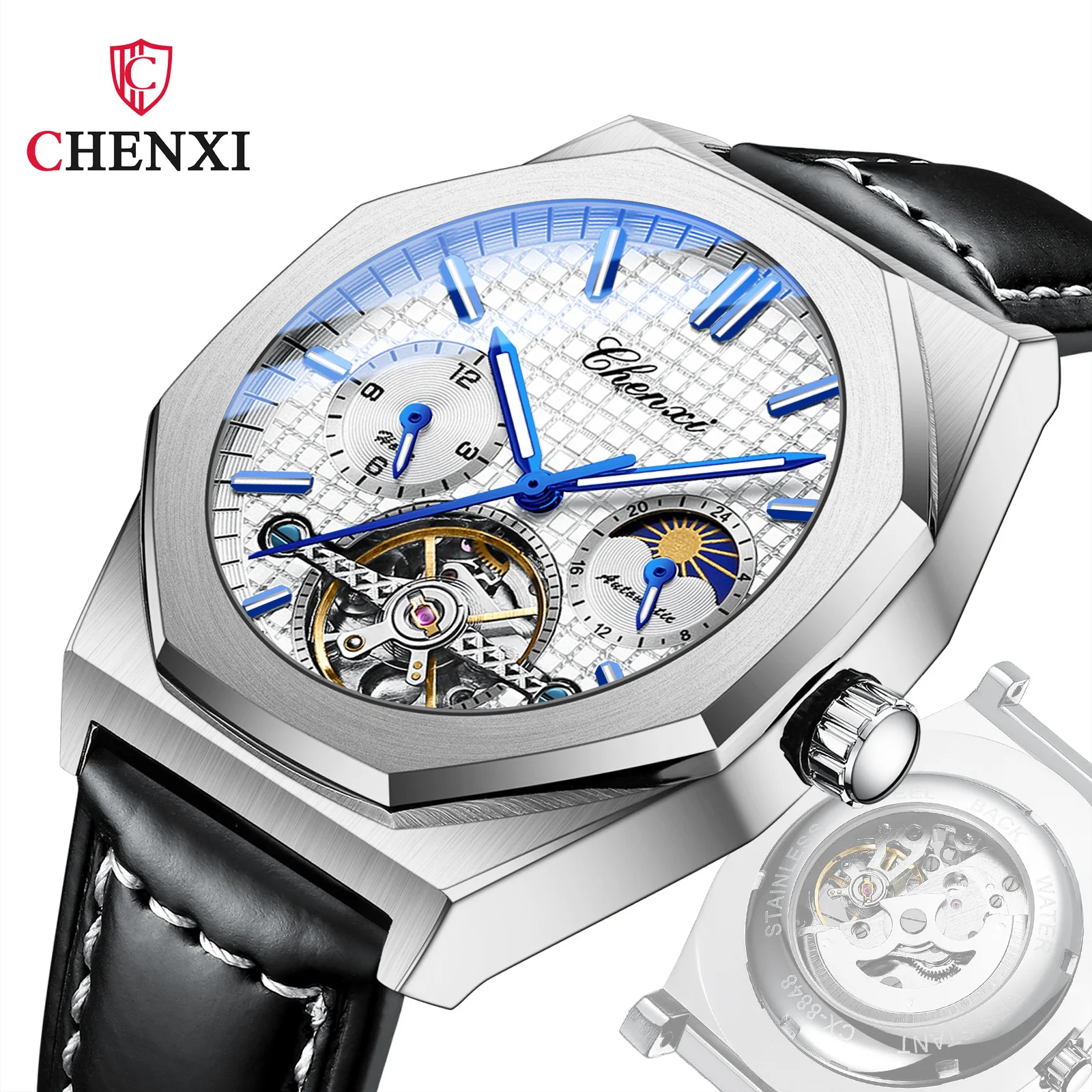 

CHENXI 8814 Brand New High-end Flywheel Sun Moon And Stars Men's Waterproof Luminous Mechanical Watch