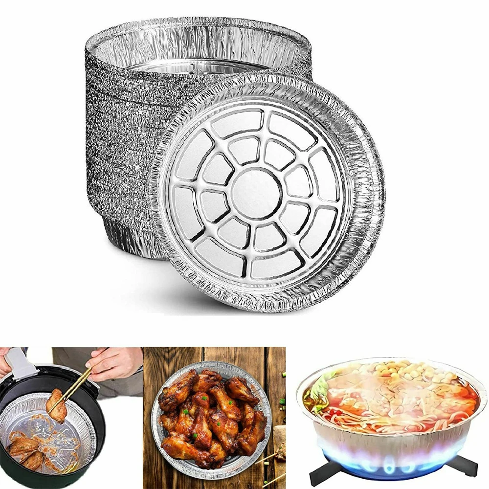 

10pcs Oil-Proof Aluminum Foil Tin Box Air Fryer Disposable Paper Liner Non-Stick Steaming Basket Kitchen Tool BBQ Drip Pan Tray