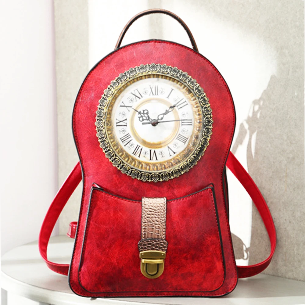 Retro Real Clock Backpack 2022 Womens Vintage Shoulder Purses And Handbags Ladies Moto Biker Hip-hops Crossbody Bag Box Clutch