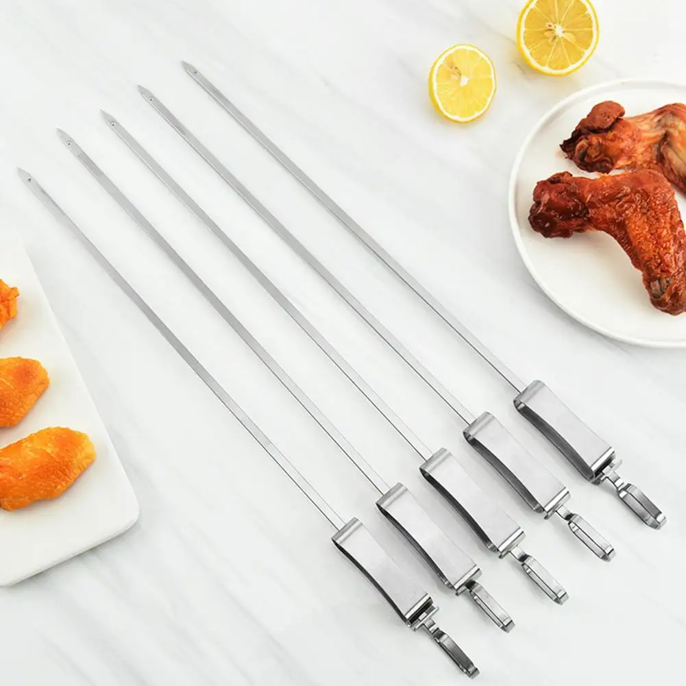 

6pcs Outdoor Meat Roast Skewers Set With Handle Reusable Anti-scalding Stainless Steel Bbq Stick