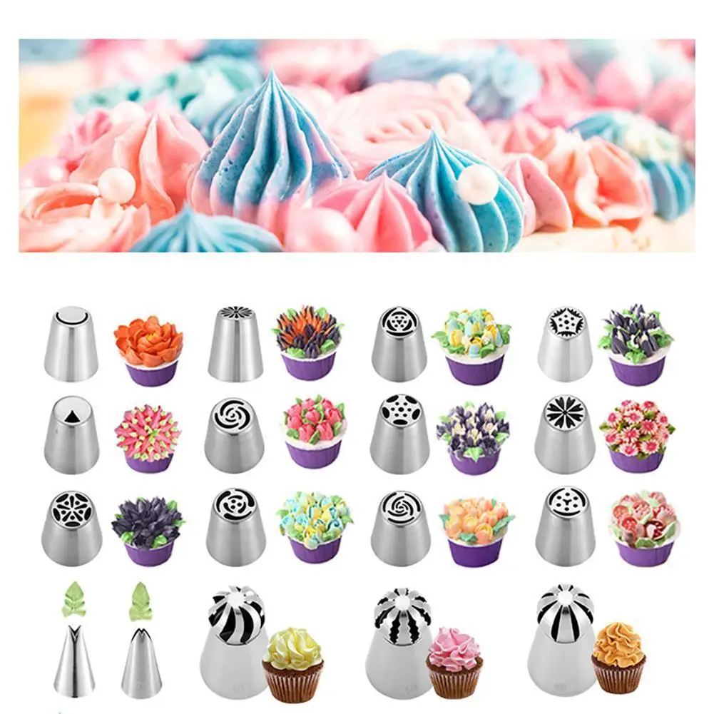 

31pcs Russian Piping Nozzles Set Stainless Steel Seamless Design Kitchen Cream Pastry Cake Decorating Tools