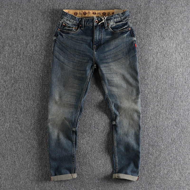 

13,5 oz тяжелые джинсы Selvedge, Мужская одежда, ретро потертые брюки-карго, повседневная одежда, модные брюки с вышивкой
