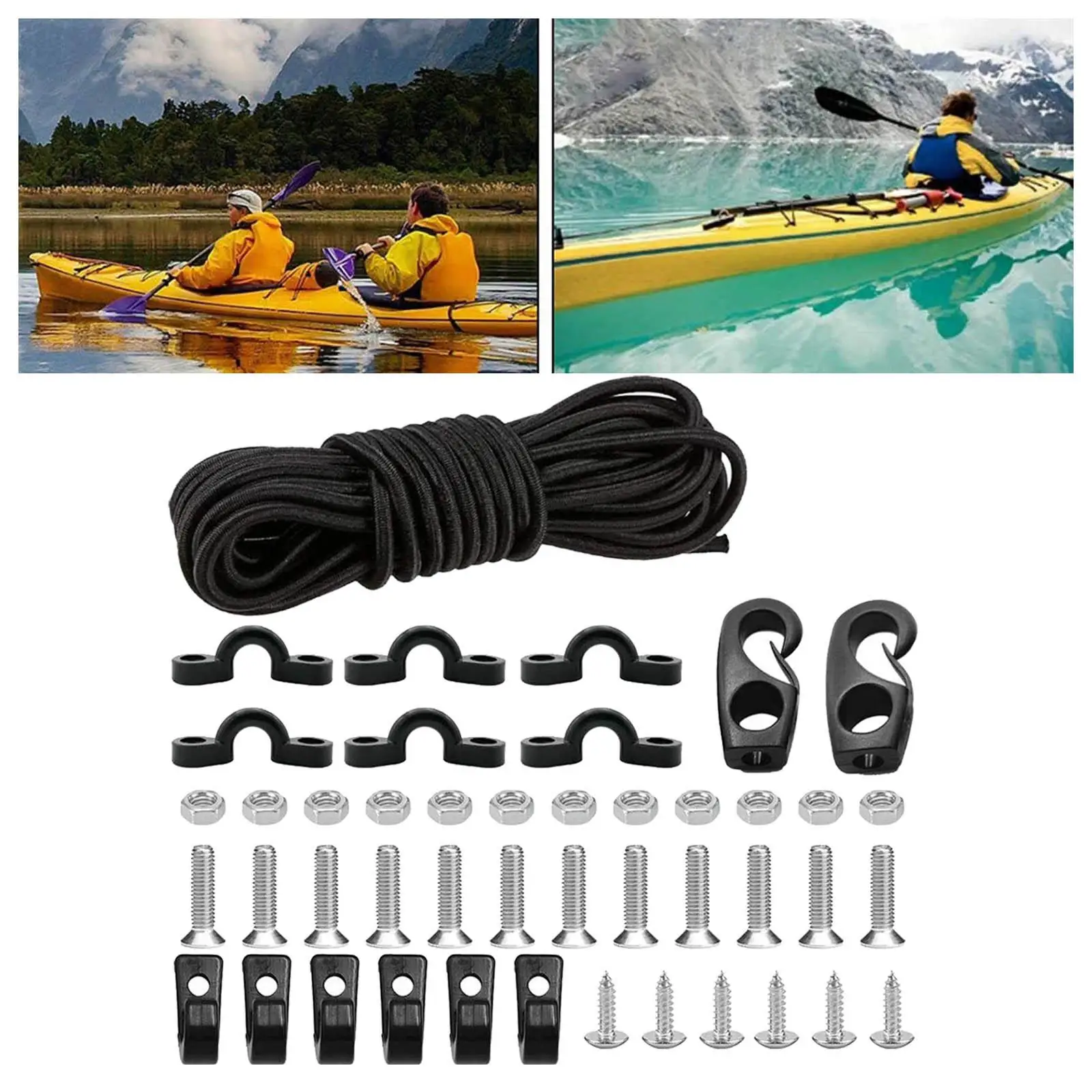 

Kayak Deck Rigging Kit 8 Feet Bungee Cord Ends Hooks Outfitting C Rings Boat Canoe Accessory for Canoe Boat Fishing Camping