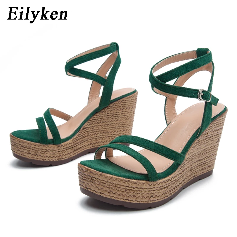 

Eilyken New Narrow Band Wedges Platform Women Sandals Rome Style High Heels Ankle Buckle Strap Summer Ladies Open Toe Shoes