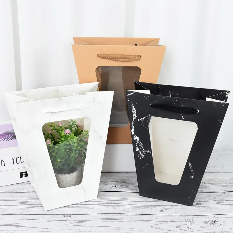 

1pc Flower Gift Paper Boxes Clear Window Transparent Trapezoid Shape Portable Gift Packing Boxes Flower Packing Boxs Flower Bags