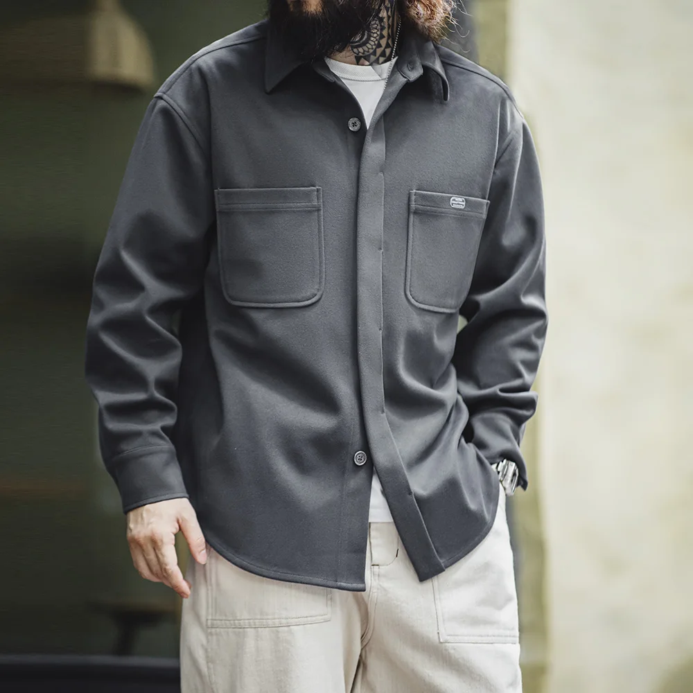 Повседневная Тяжелая рубашка Maden с карманами 400 г Мужская модная свободная