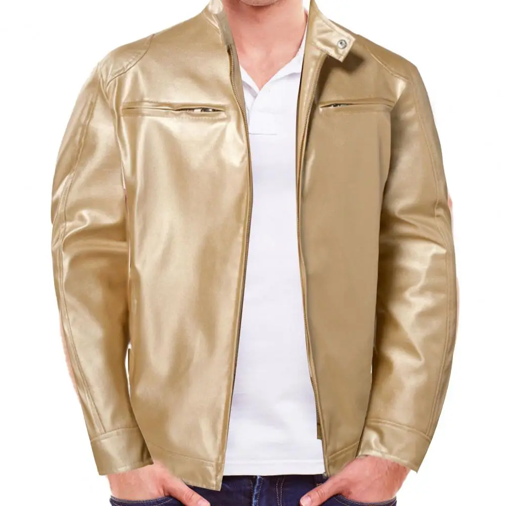 

This men's faux leather jacket is suitable for daily wear, worn outside, with a suit shirt underneath, etc.