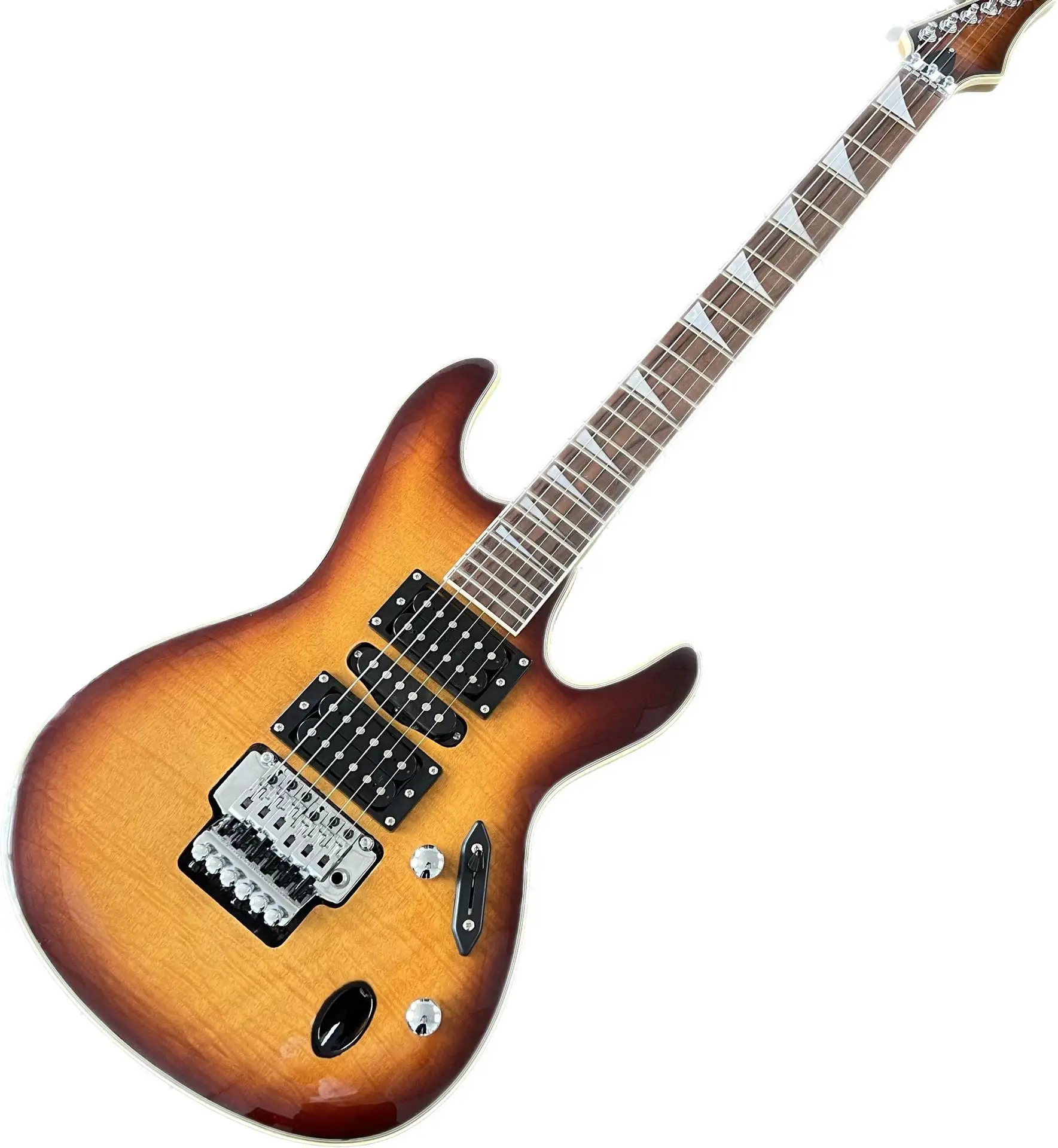 

Пользовательская электрическая гитара Sunburst Цвет 6 отверстий gitaar палисандр фингерборд Тигр Пламя клен Топ