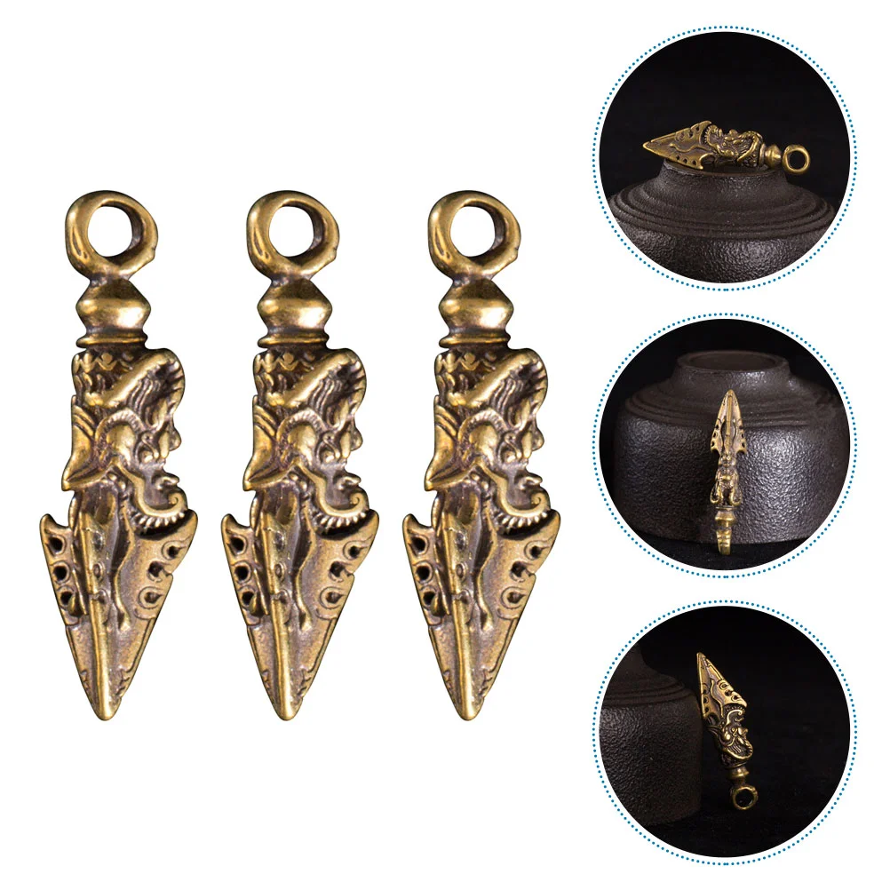 

3pcs Charms Pendant Copper Tibetan Buddhism Vajra Pestle Nepal Wealth Amulet Keychain Jewelry Making Charm ( Golden )
