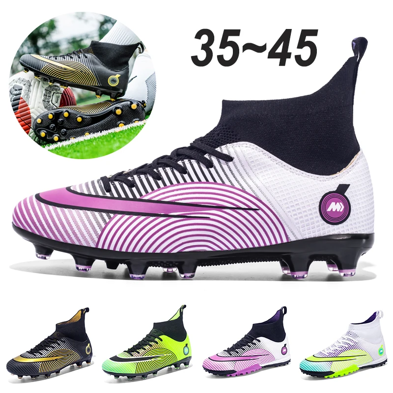 

High Ankle Soccer Men Shoes Outdoor Non-Slip AG/TF Football Boots Kids Boys Ultralight Cleats Running Sneakers Large Size 35-45