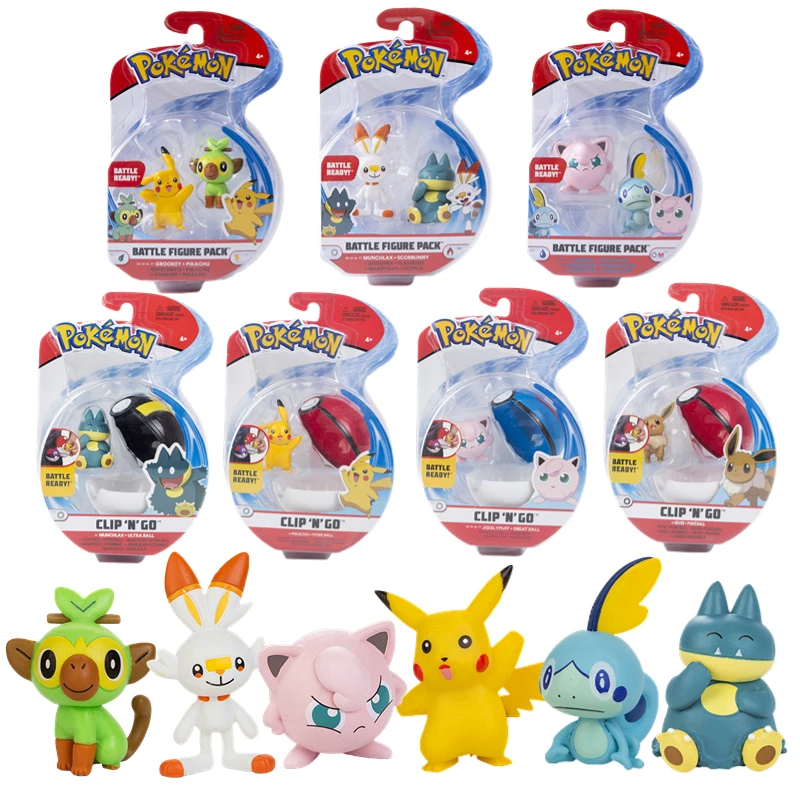 

WCT Pokemon Sword and Shield Pokeball Pet Pikachu Munchlax Scorbunny Sobble Grookey Jigglypuff Anime Figures Model Toys Set Box