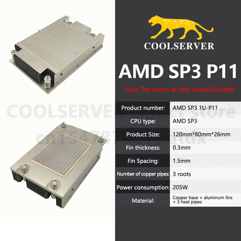 Кулер для процессора Coolserver P11 1U радиатор с 3 тепловыми трубками 145 вт кулер
