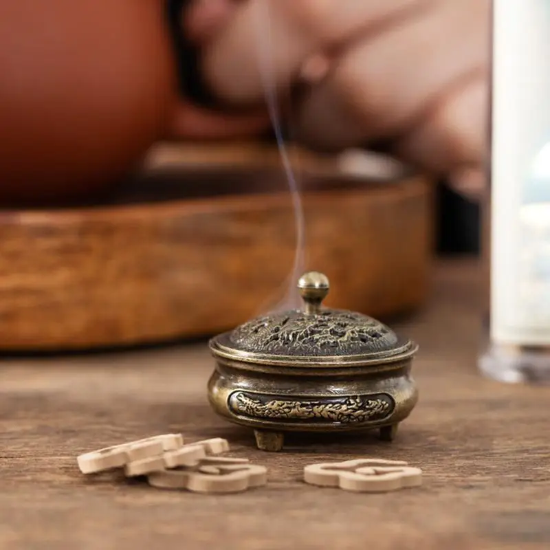 Антикварная латунная карманная курильница с драконом и фениксом полые