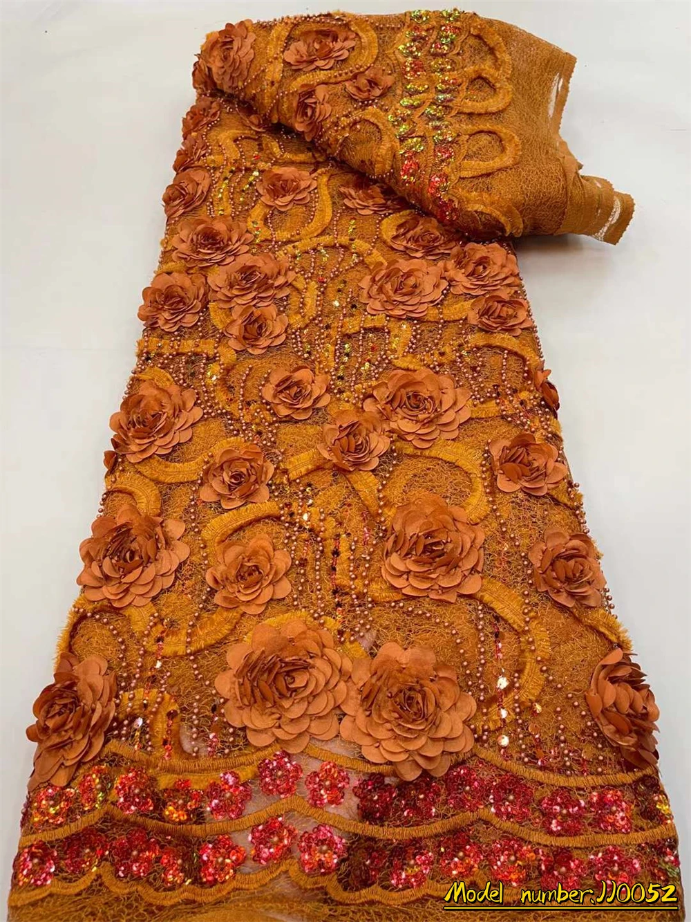 

OEMG African 3D Lace Fabric 5 Yards 2022 High Quality With Beads Embroidered French Nigerian Sequins Lace Fabric Wedding JJ0052