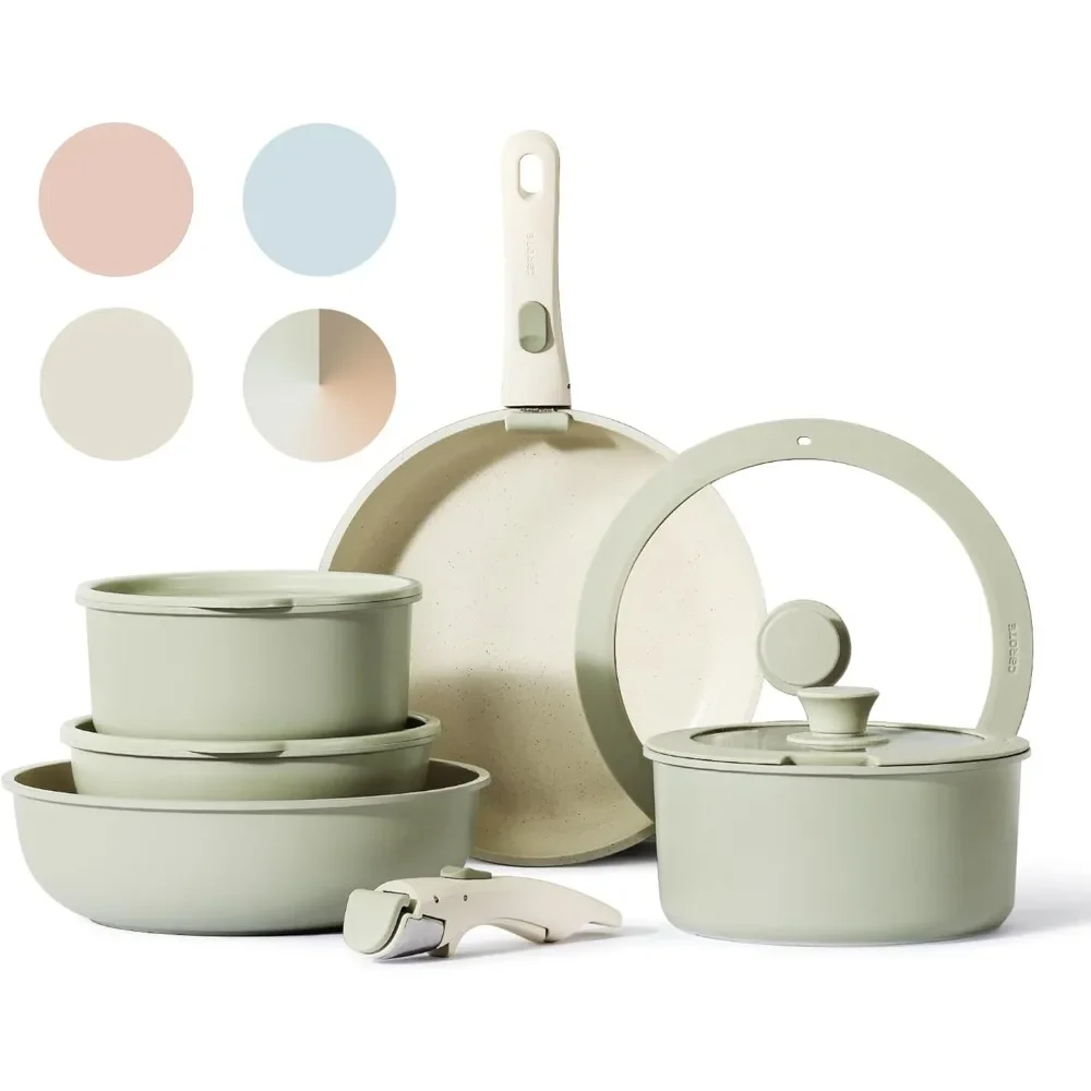 Набор из 11 кастрюль и сковородок антипригарная кухонная утварь со съемной ручкой