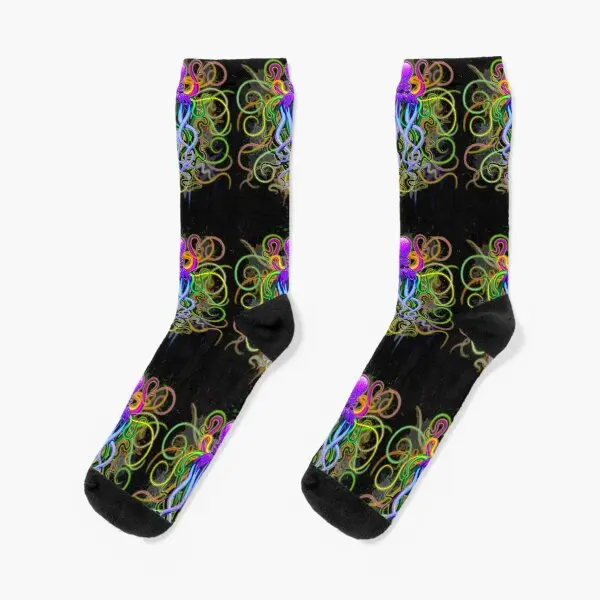 

Octopus Psychedelic Luminescence Crew Socks Ladies Women Autumn Mens Unisex Pattern Best Short Winter Cotton Cute Funny Cartoon