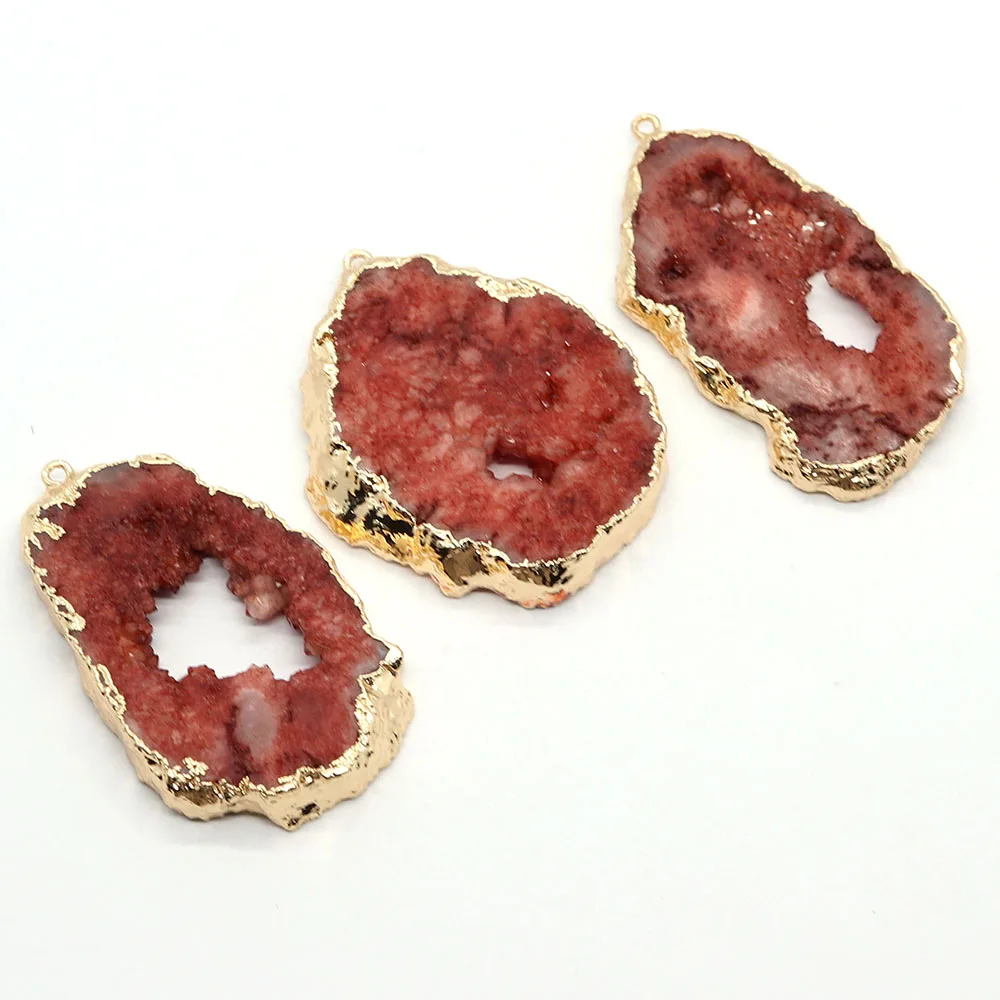 

Natural Stone Pendants Druzy Crystal Gold Color Plated Edge Jewelry Making DIY Necklace Irregular Drusy Crystal Quartz Charms