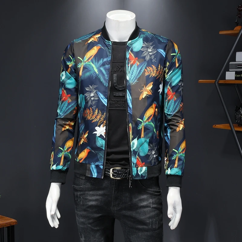 

2022 Fall New Men's Floral Printed Jacket Vintage Classic Fashion Designer Bomber Jackets Men Party Club Outfit Ropa Hombre 5xl