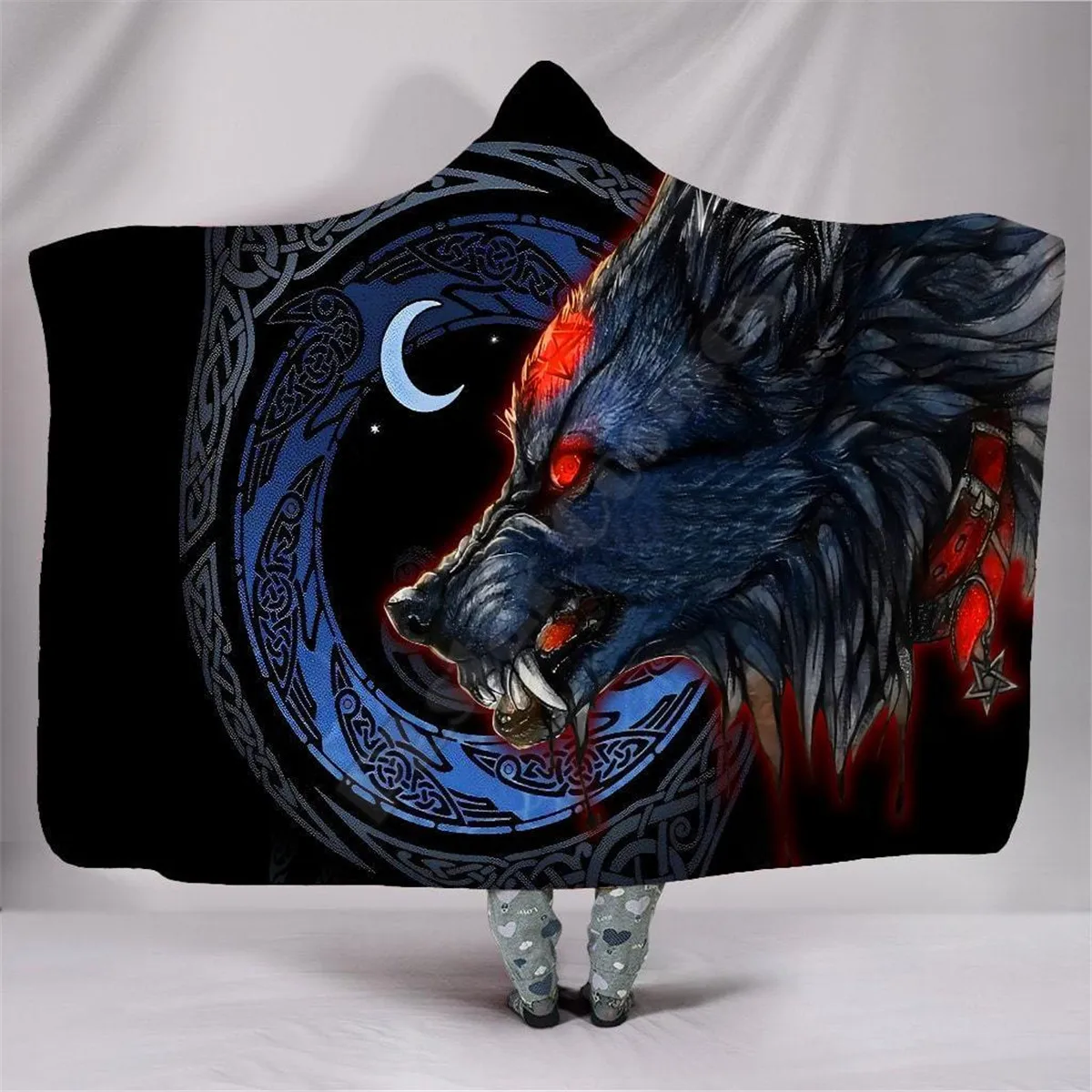 

Fenrir Viking Wolf 3d Printed Hooded Blanket Adult Kids Sherpa Fleece Blanket Cuddle Offices in Cold Weather Gorgeous