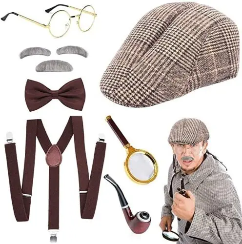 

1920s Men Fancy Dress Costume Set Detective Accessories with Hat Props Sets for Men